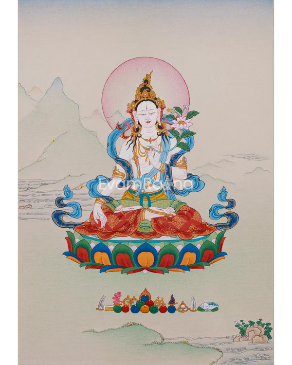 Seven Eyed Goddess Thangka | White Tara Figurine | Compassionate Healing