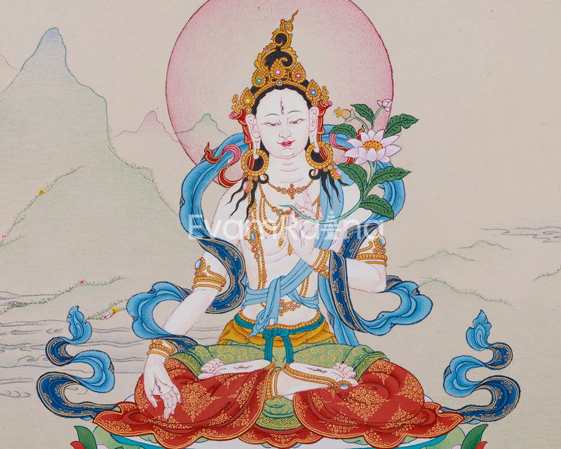 Seven Eyed Goddess Thangka | White Tara Figurine | Compassionate Healing