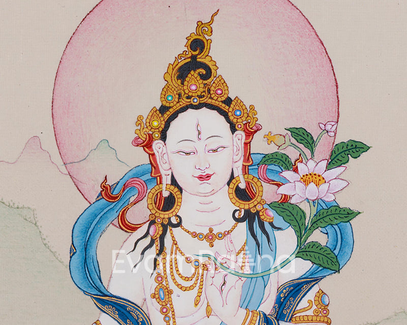 Seven Eyed Goddess Thangka | White Tara Figurine | Compassionate Healing