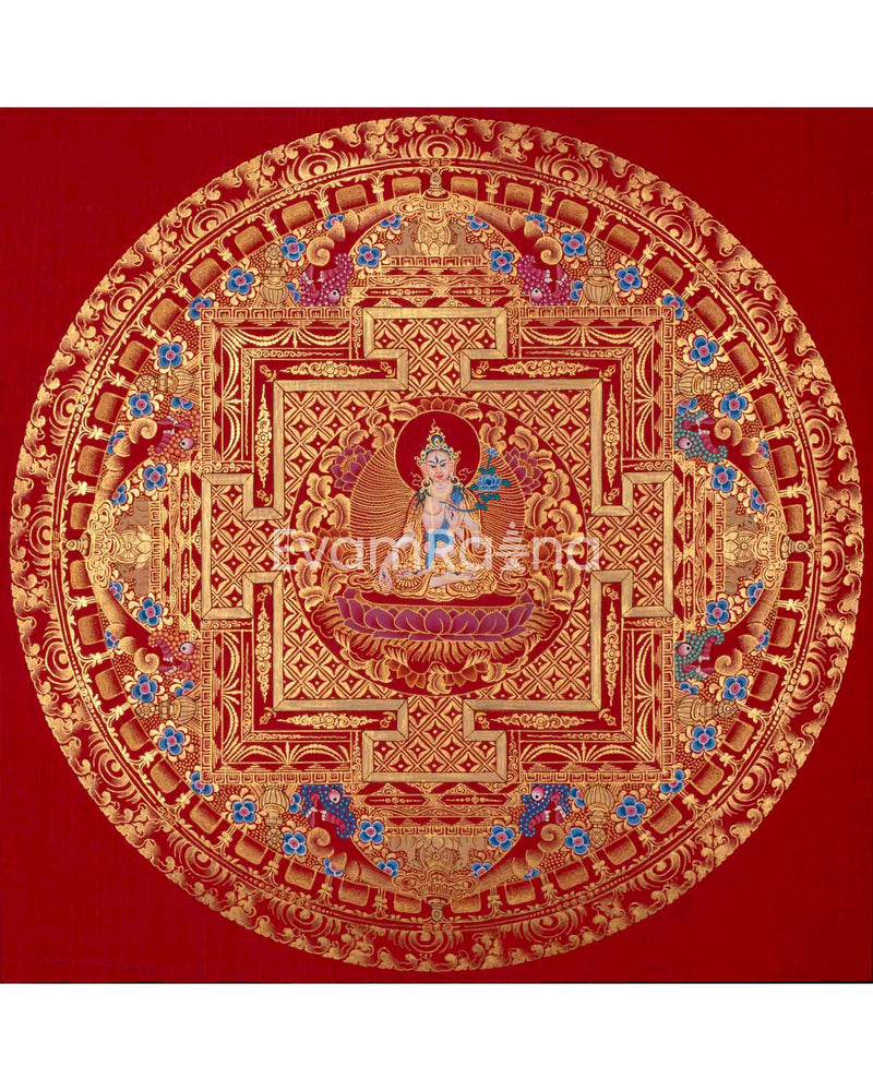 Shakyamuni Buddha, White Tara & Lokeshvara Mandala Thangka | Tibetan Buddhist Art