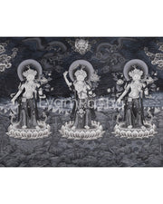 White Tara, Manjushri and Green Tara Standing Thangka Print