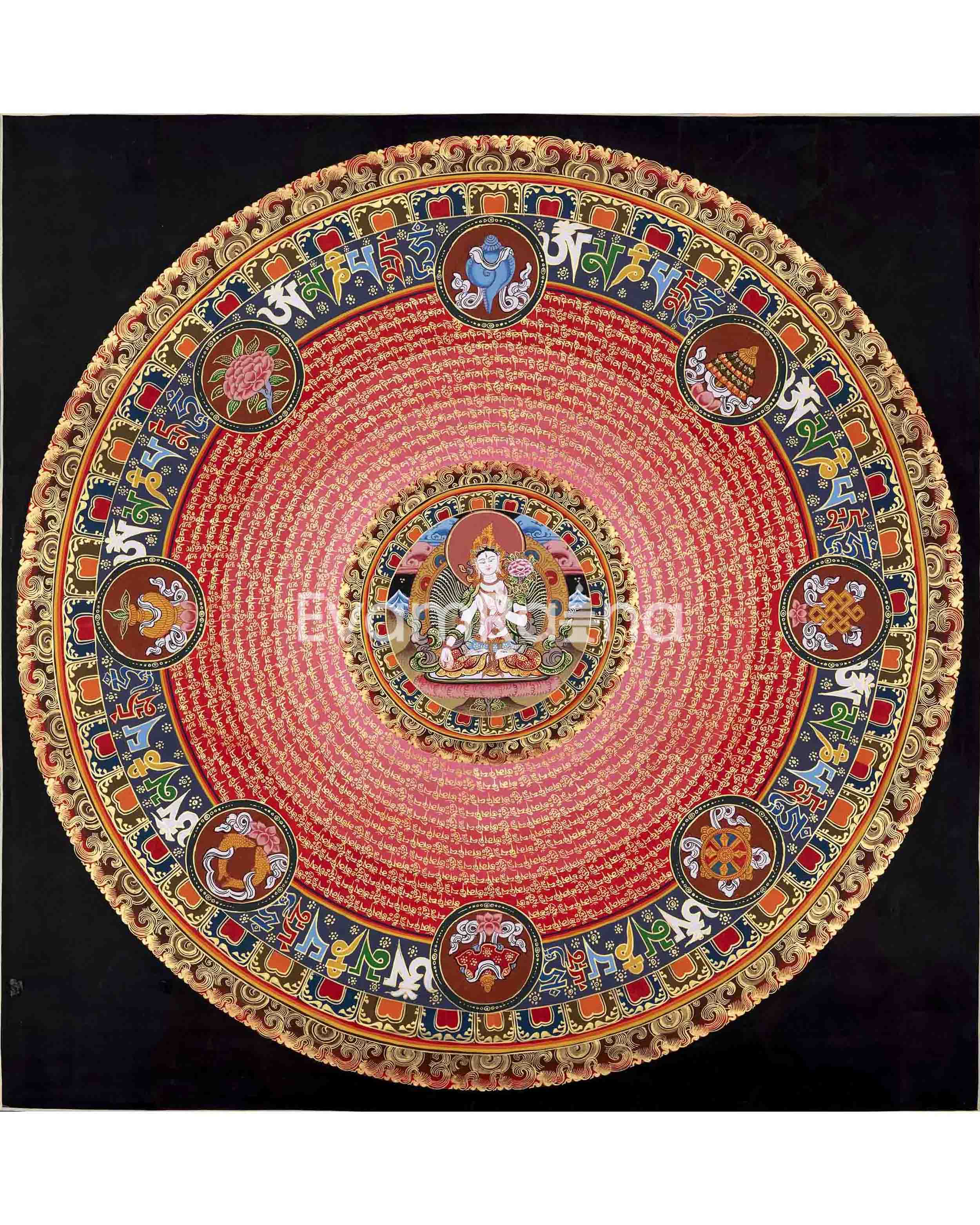 White Tara Mantra Mandala Thangka
