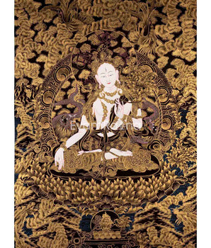 24K Gold Style White Tara Thangka