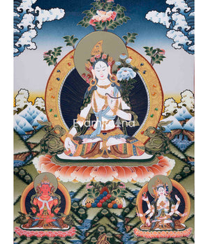 Traditionally Hand-Painted White Tara Thangka