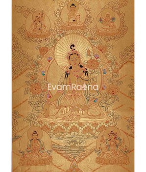 Gold Style White Tara Flanked with other Bodhisattva