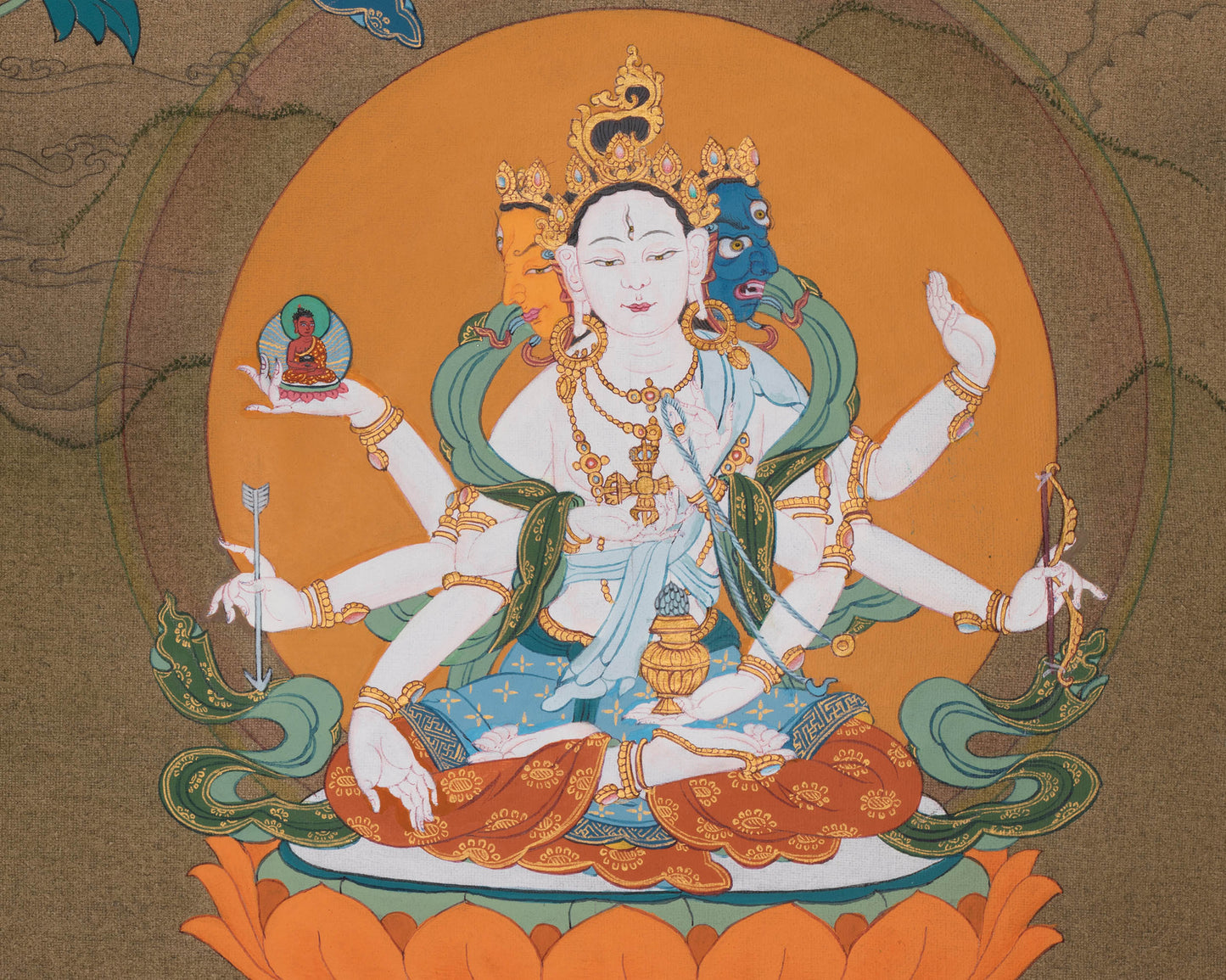 Sacred Three Long Life Deities Thangka | White Tara, Amitayus Buddha and Namgyalma