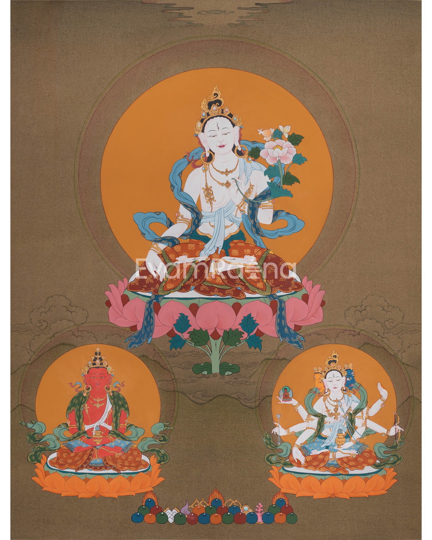 Sacred Three Long Life Deities Thangka 