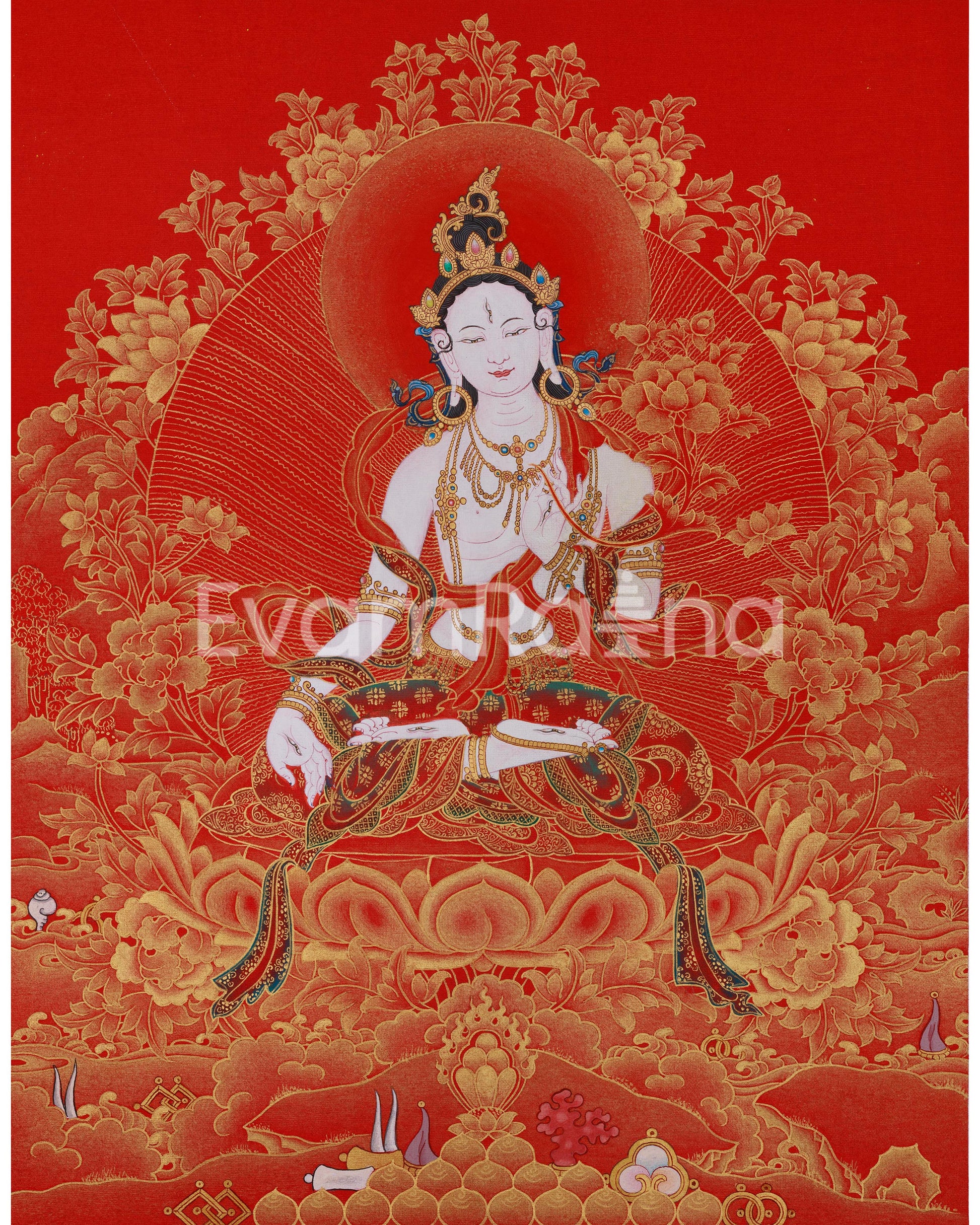 Golden White Tara Goddess Thangka |