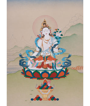 Female Deity White Tara Thangka | For Healing and Protection
