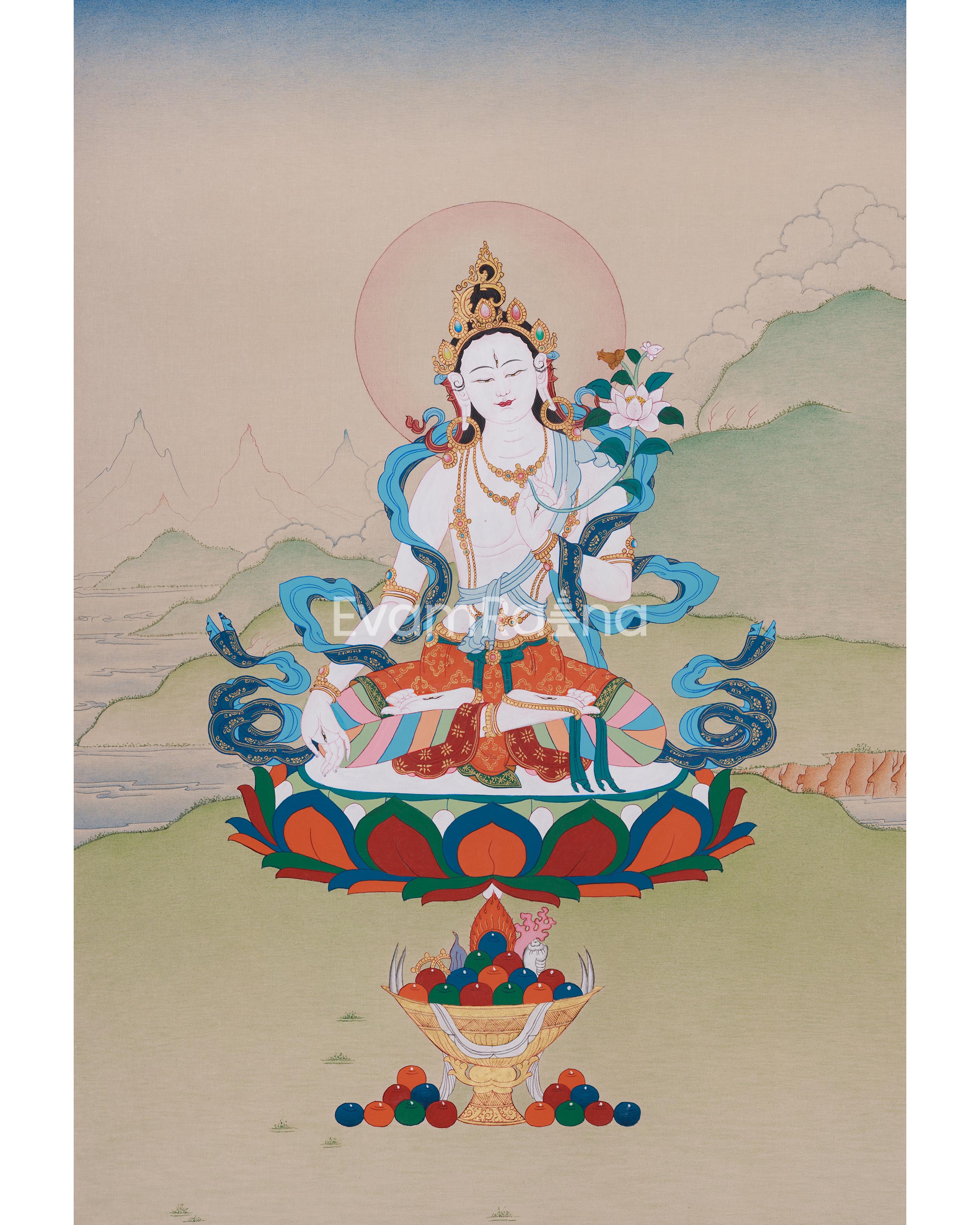 Female Deity White Tara Thangka | For Healing and Protection
