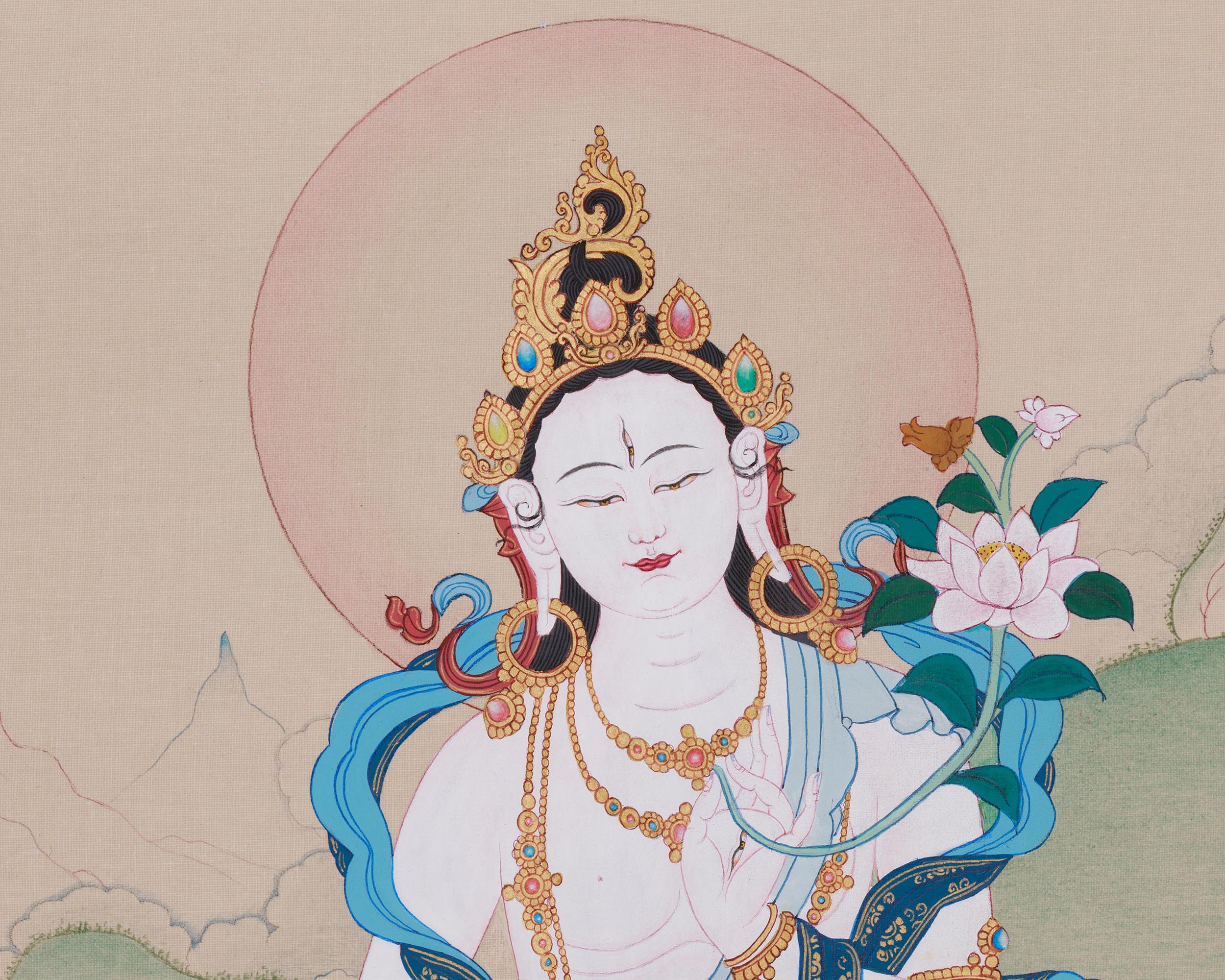Female Deity White Tara Thangka | For Healing and Protection