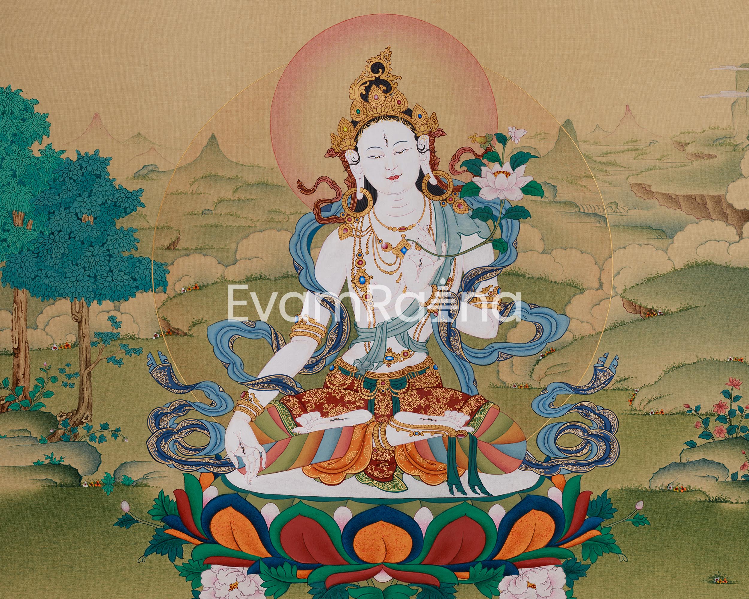 Seven Eyes Goddess, White Tara Thangka | Karma Gardi's Masterpiece