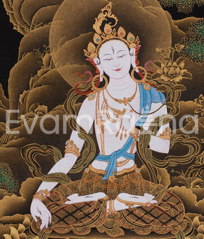 Tibetan Goddess White Tara Thangka | Female Bodhisattva of Longevity