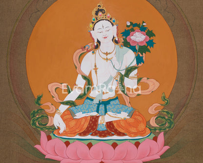 Hand Painted Sita Tara Thangka | Goddess White Tara Medatation Artwork