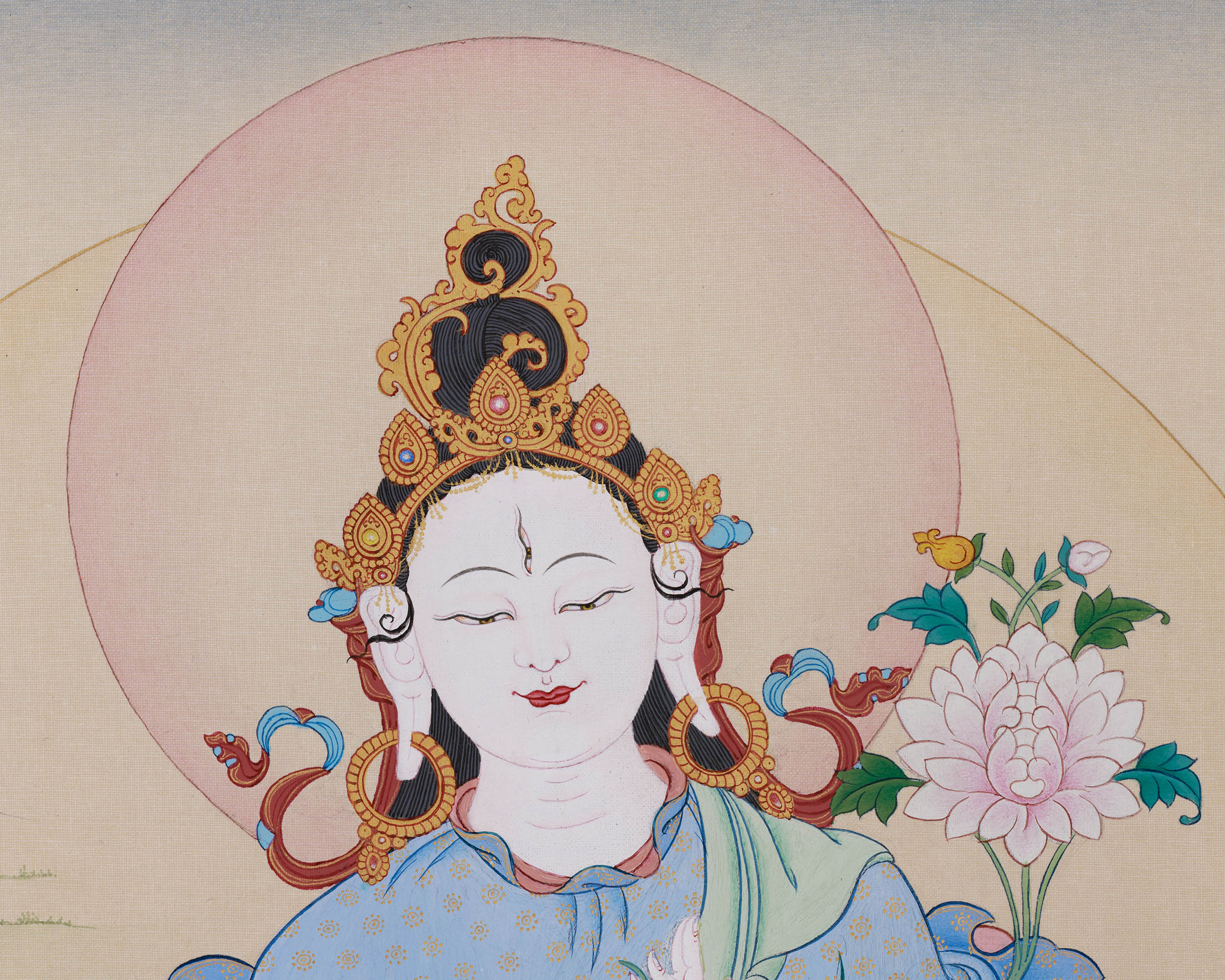 White Tara 24 Inches Thangka | Tibetan Painting of Compassion and Longevity