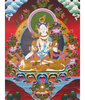 Original Hand-Painted White Tara Thangka | Religious Wall Decor | Thangka Painting |