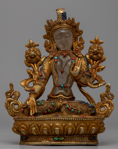 White Tara Statue Crystal | Buddhist Sculpture for Meditation and Sacred Spaces