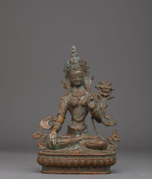 Oxidized Copper Statue of Green Tara