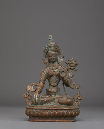 Oxidized Copper Statue of Green Tara