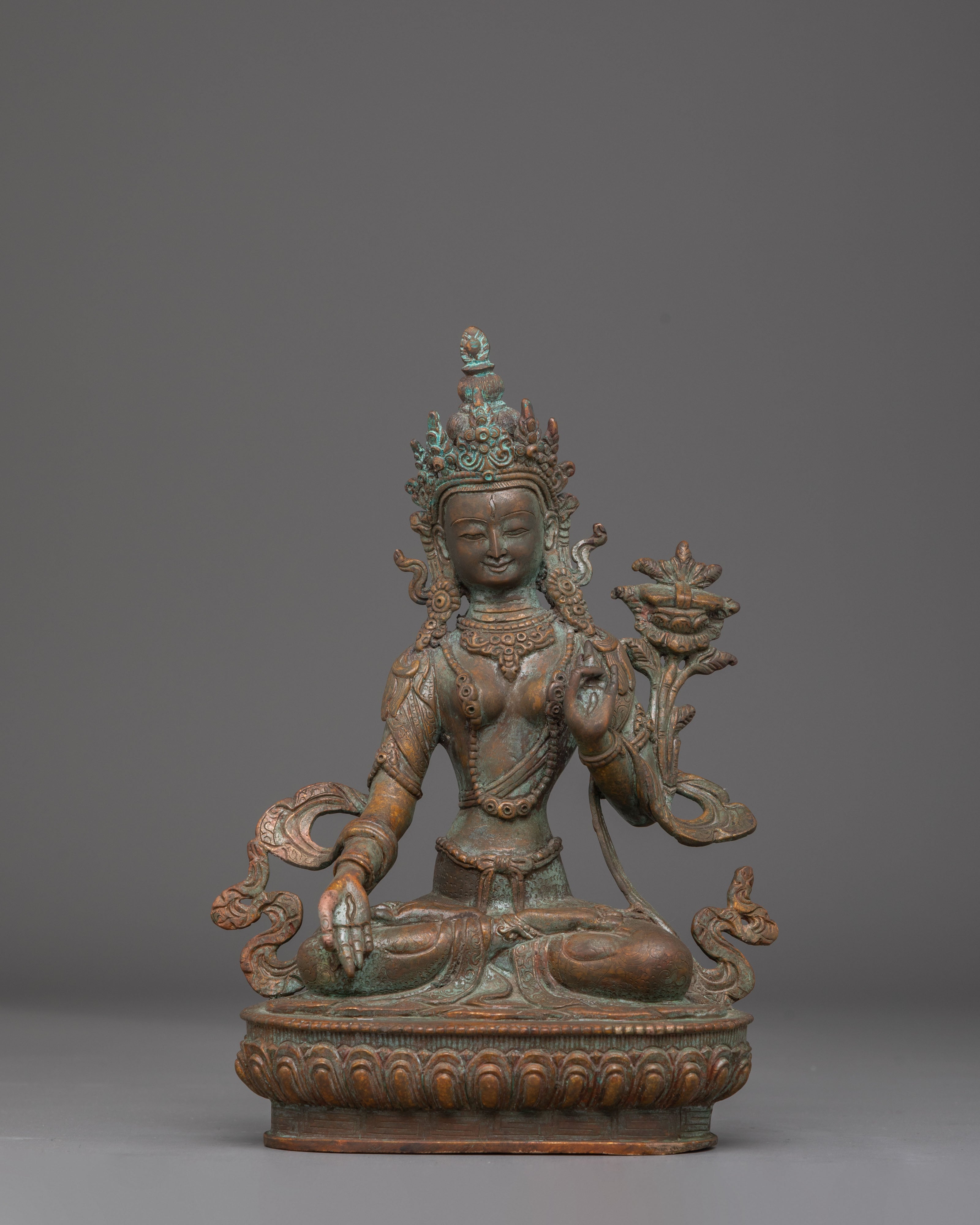 Oxidized Copper Statue of Green Tara