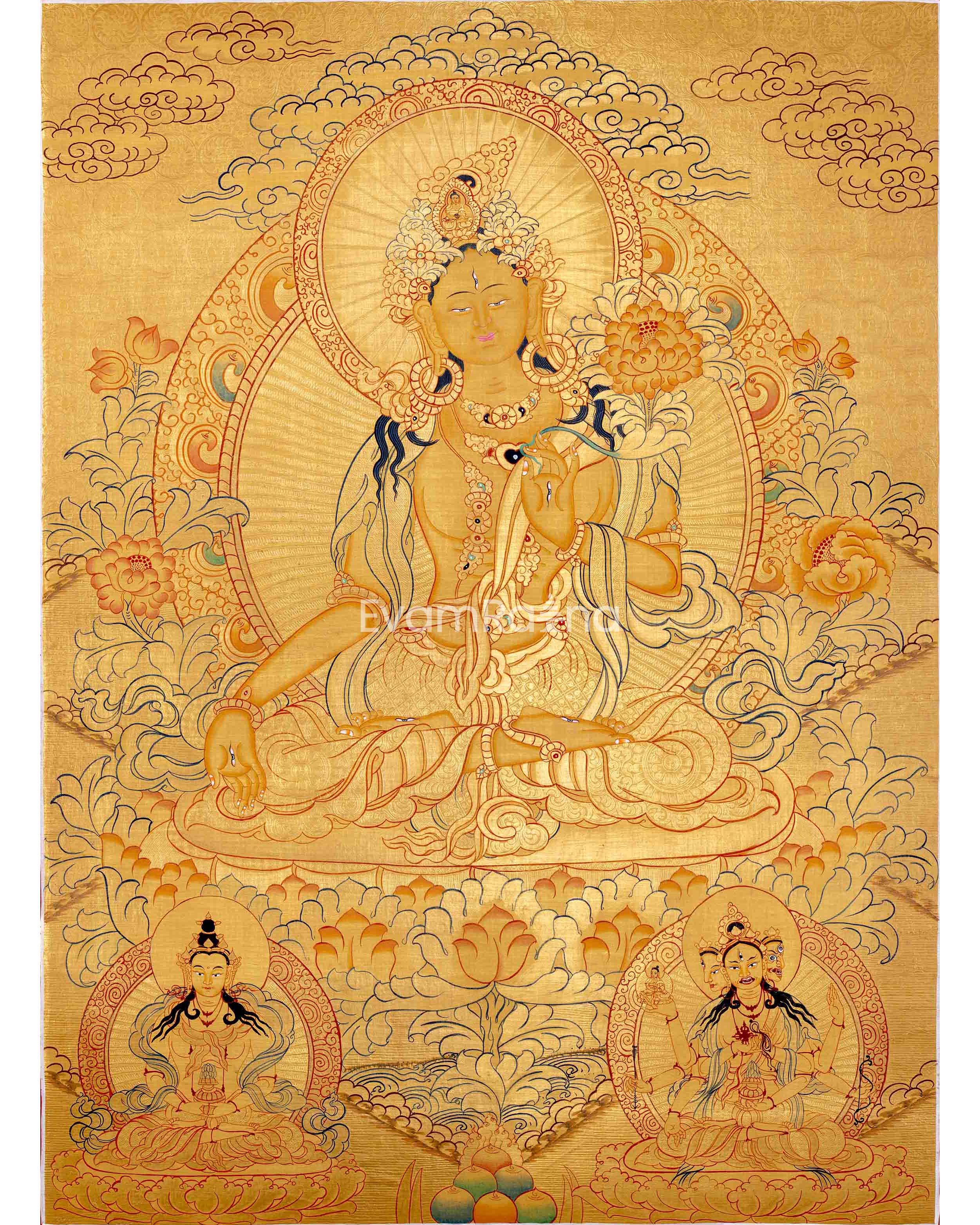 Hand-Painted White Tara Thangka