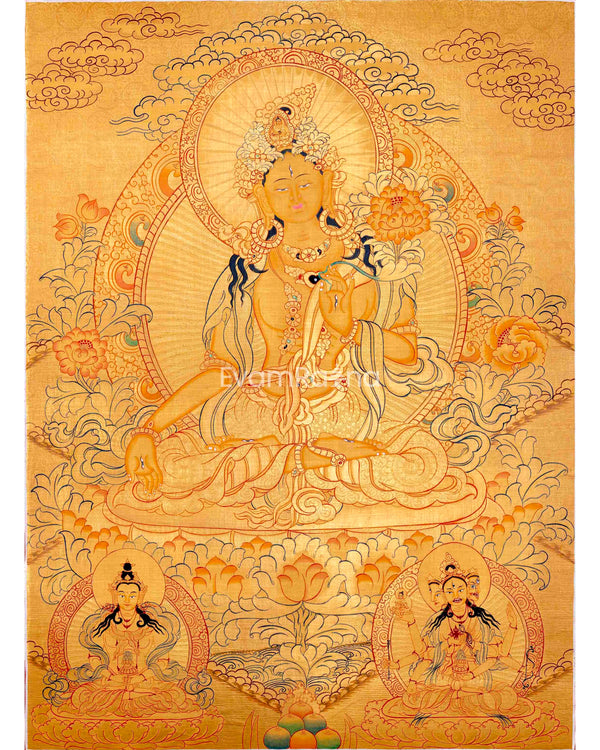 Hand-Painted White Tara Thangka