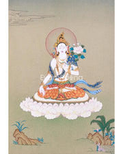 Hand-Painted White Tara Thangka