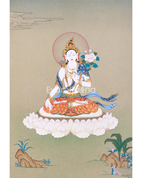 Hand-Painted White Tara Thangka