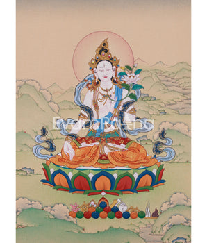 White Tara Buddhist Art | Seven-Eyed Goddess of Healing | 24K Gold & Natural Stone Colors