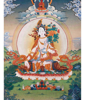 Vintage White Tara Thangka Art | Original Hand Painted Tibetan Buddhist Painting | Meditation And Yoga |