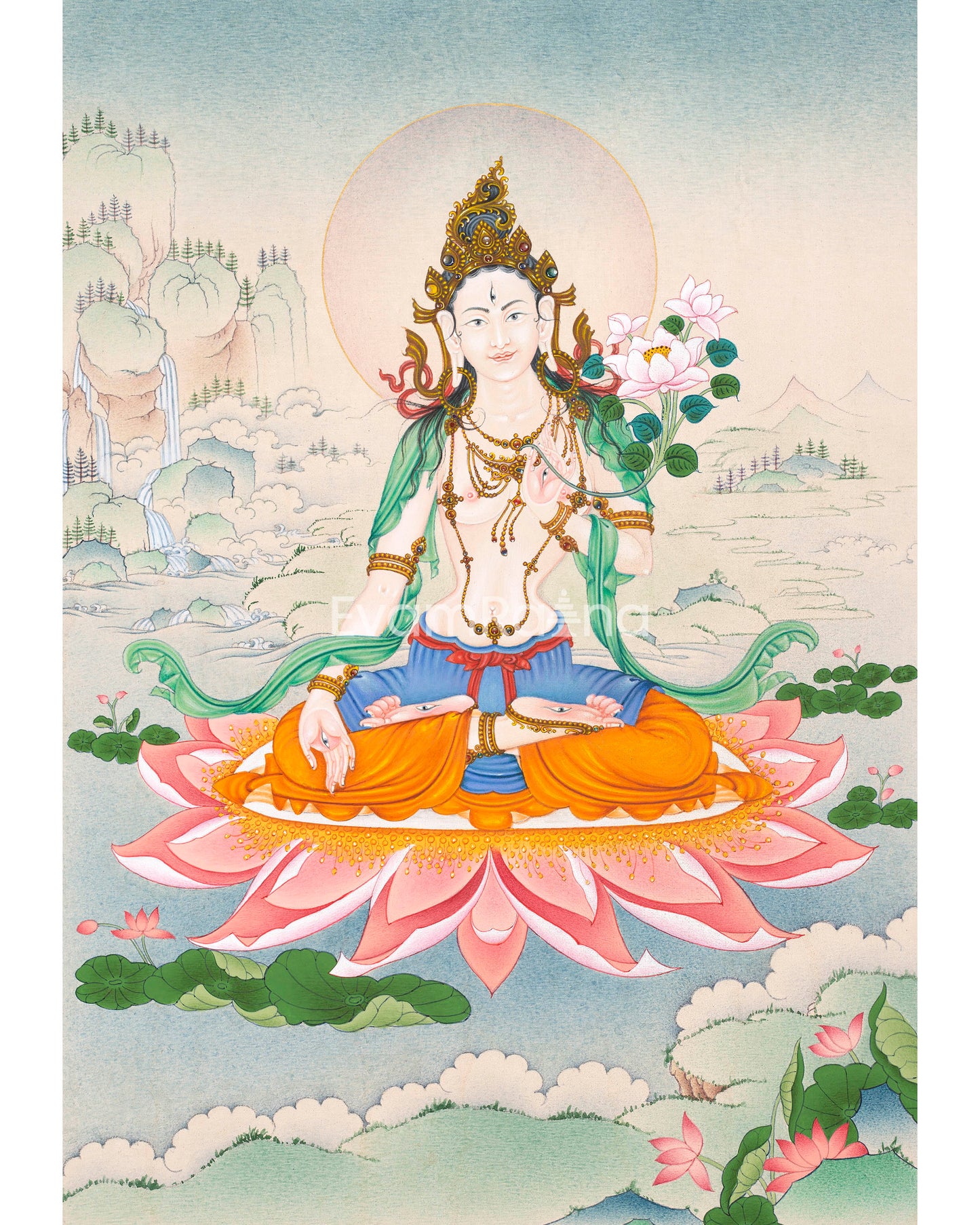 High Quality Digital White Tara Thangka Print | The Serene Goddess of Healing and Compassion