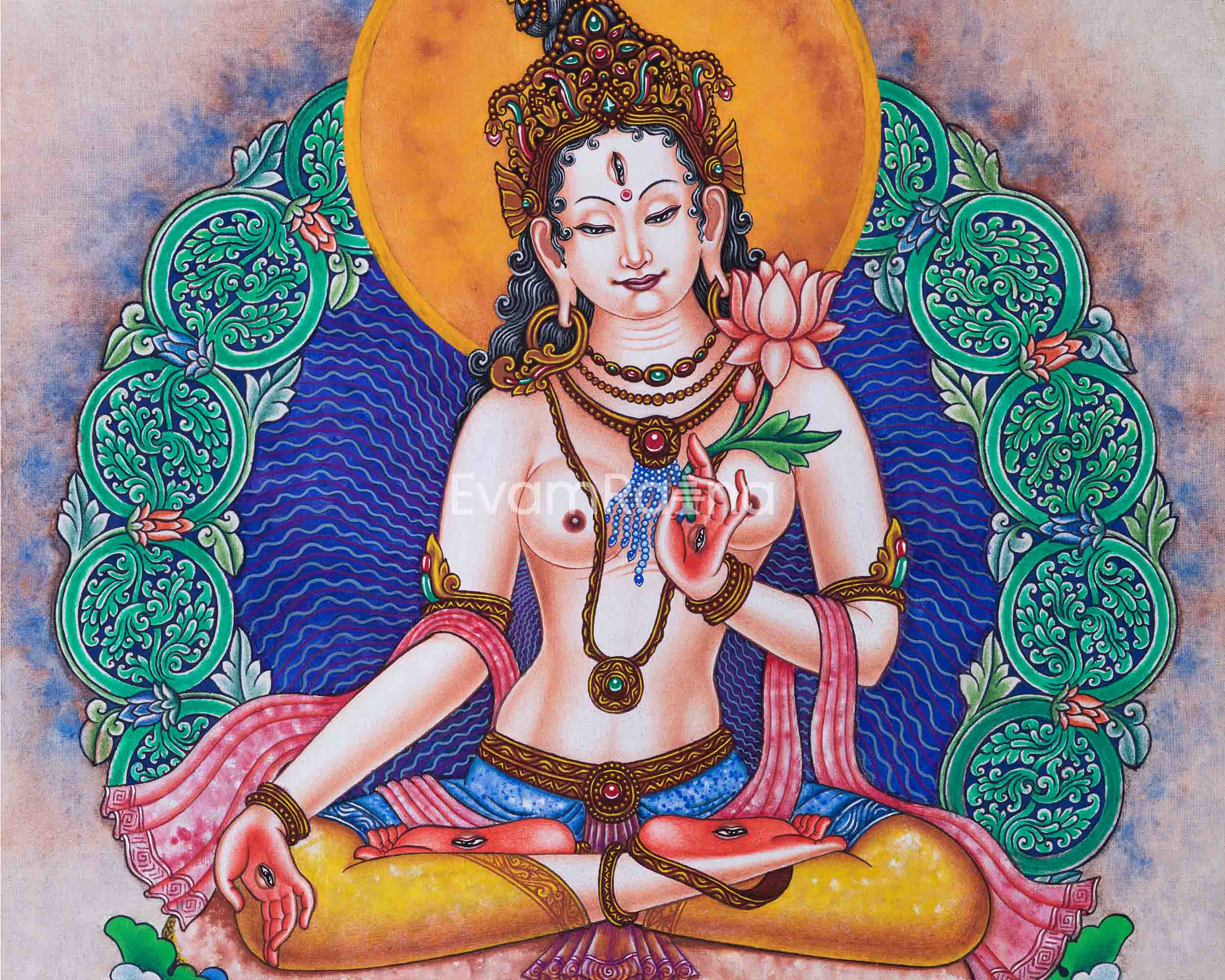 Buddha Tara Mantra Practice Pauba Print | Traditional Newari Art For Wall Decoration