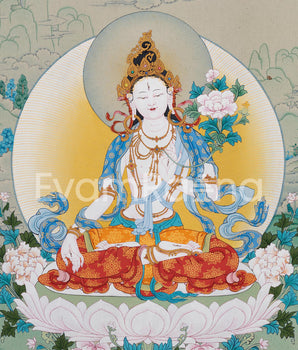 High-Quality Canvas Print of Mother Tara Thangka | White Tara's Deity of Long Life, Health, Healing & Compassion