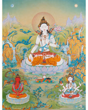 White Tara and Bodhisattvas Thangka Print | White Tara, Amitayus, and Namgyalma For Wall Decor