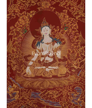 White Tara on Red Background
