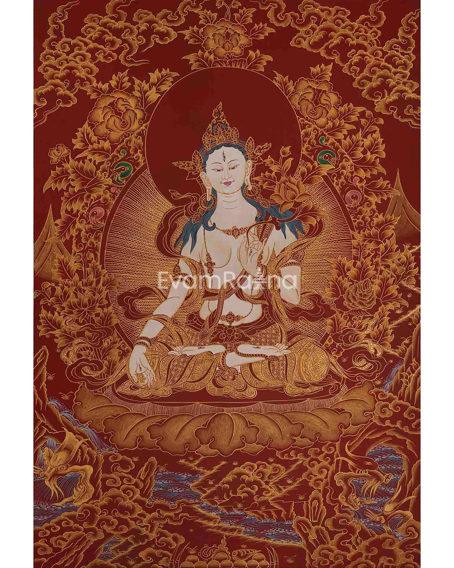 White Tara on Red Background