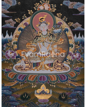 Beautifully Hand-Painted White Tara Thangka: