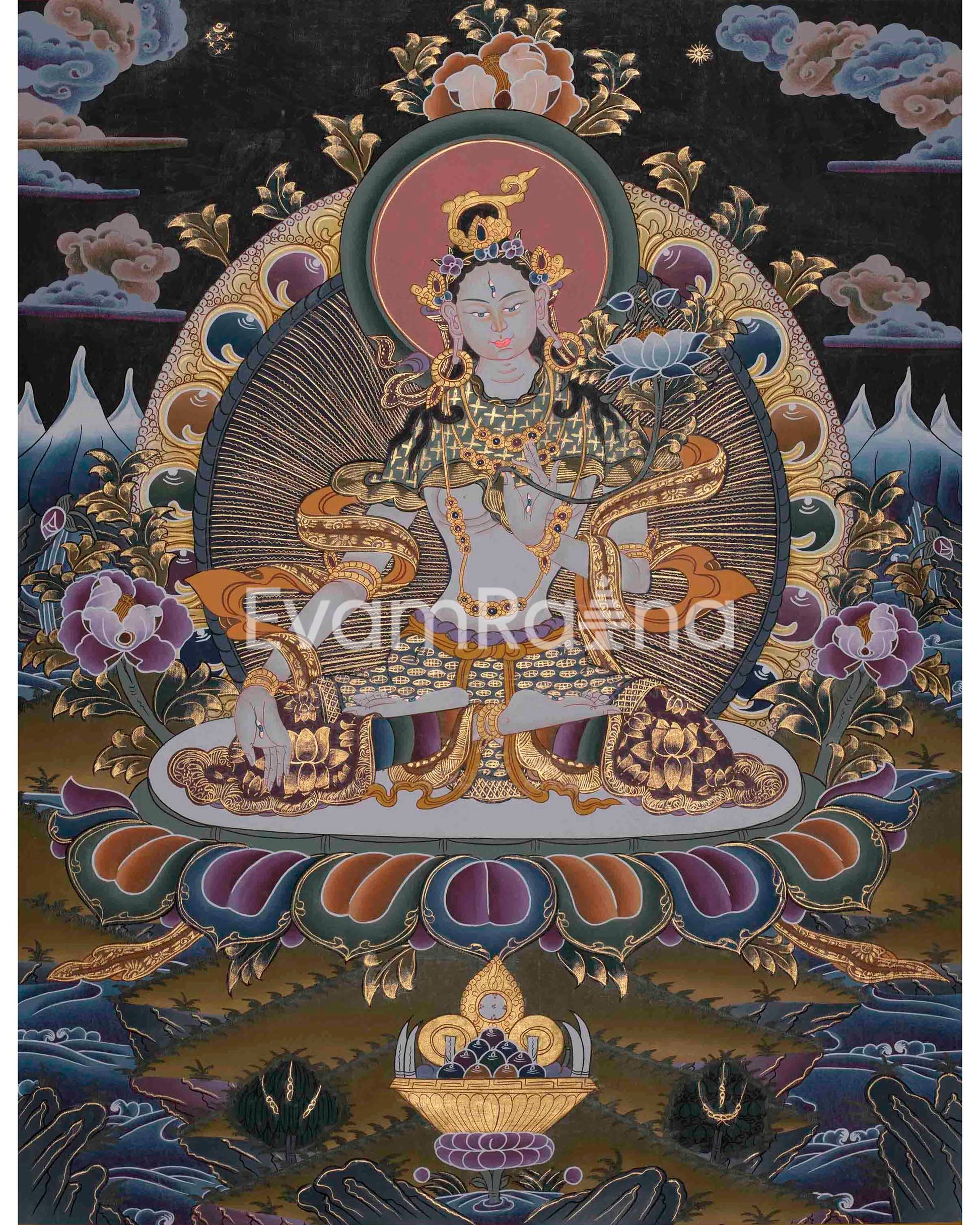 Beautifully Hand-Painted White Tara Thangka: