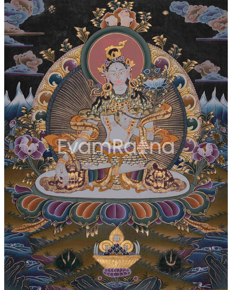 Beautifully Hand-Painted White Tara Thangka: