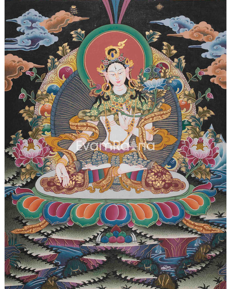 Original Hand-Painted White Tara | Tibetan Bodhisattva Wall Hanging