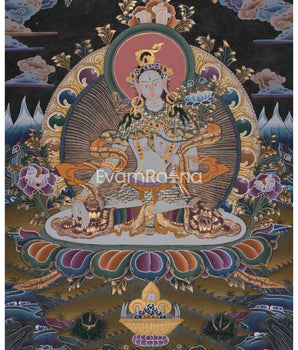 Beautifully Hand-Painted White Tara Thangka: