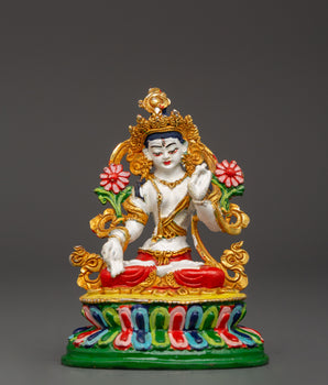 Gold Plated White Tara Statue | Home Decor