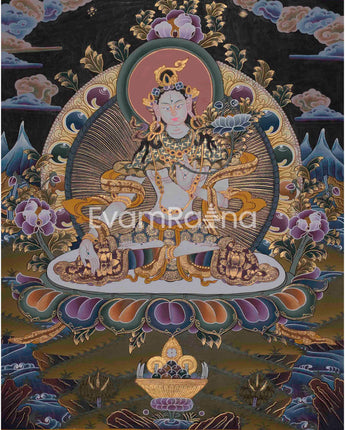 Beautifully Hand-Painted White Tara Thangka: