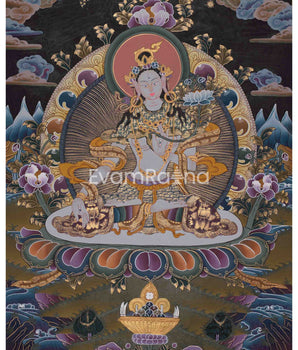 Beautifully Hand-Painted White Tara Thangka: