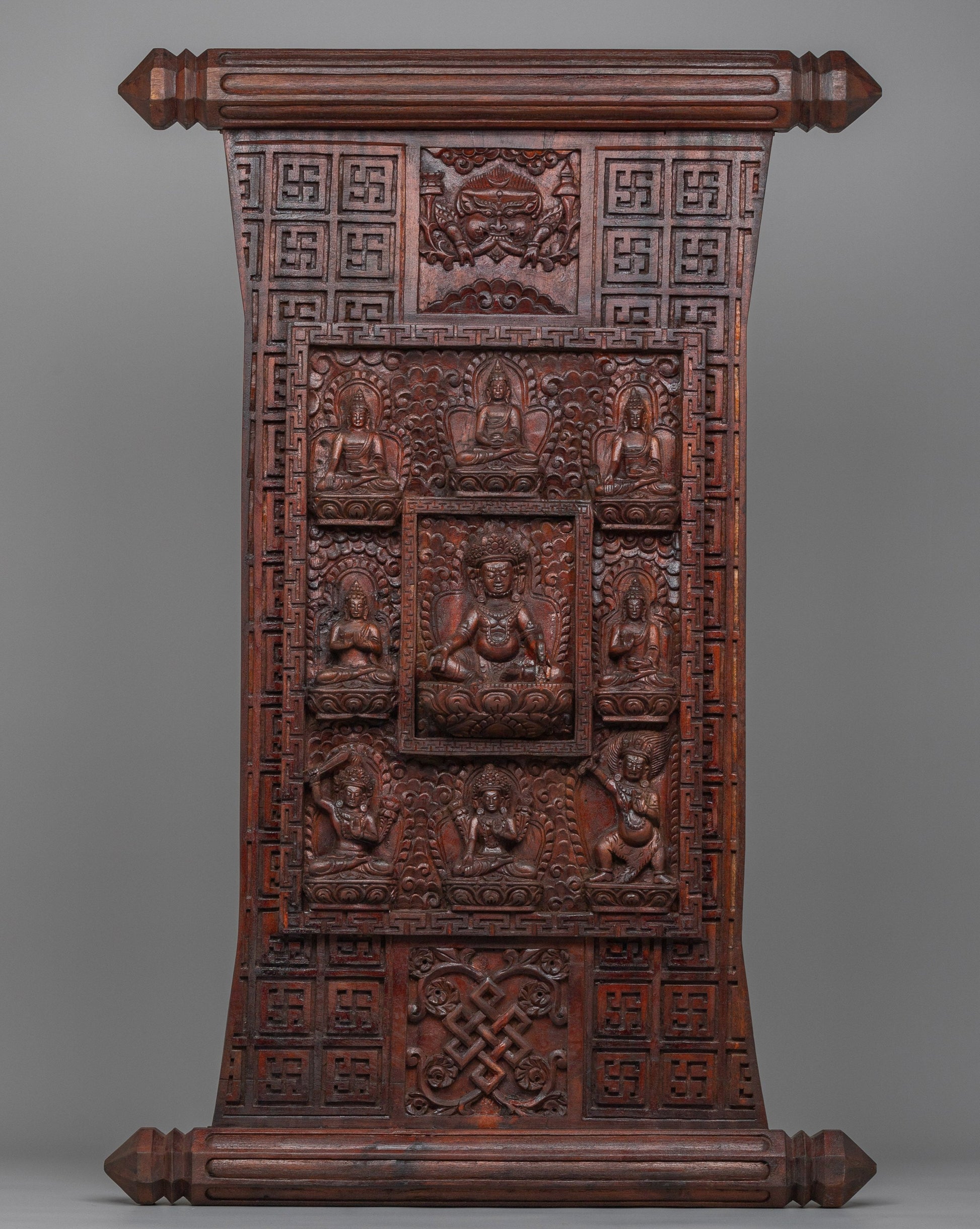 Dzambhala Centered Wooden Wall Hanging Thanka