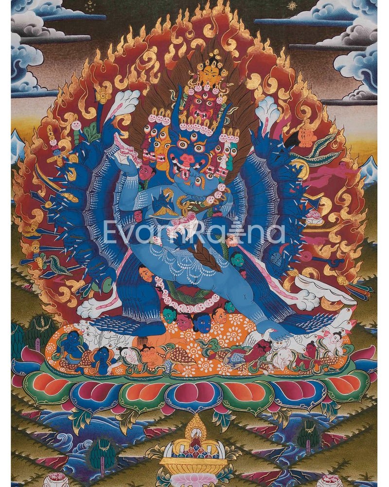Yamantaka With Consort Thangka | Yab Yum |Uniting Wisdom and Compassion | Tibetan Buddhist |