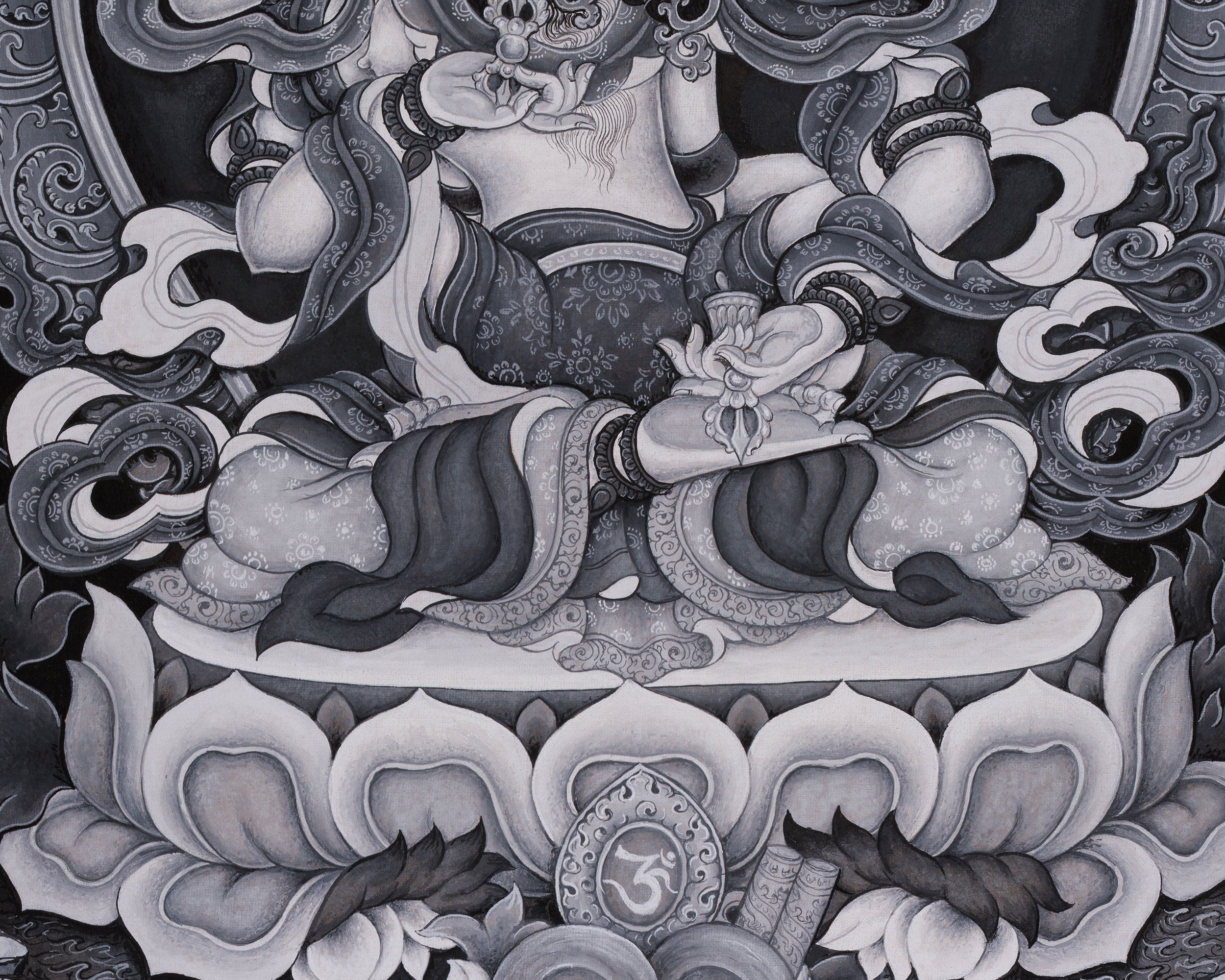 Vajrasattva with Consort Paubha Art | Black and White Print for Purification & Wisdom