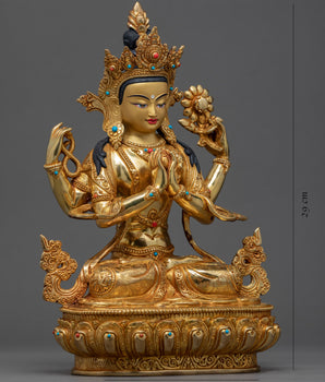 Bodhisattva Four Arm Avalokiteshvara Statue | Traditional Tibetan Art