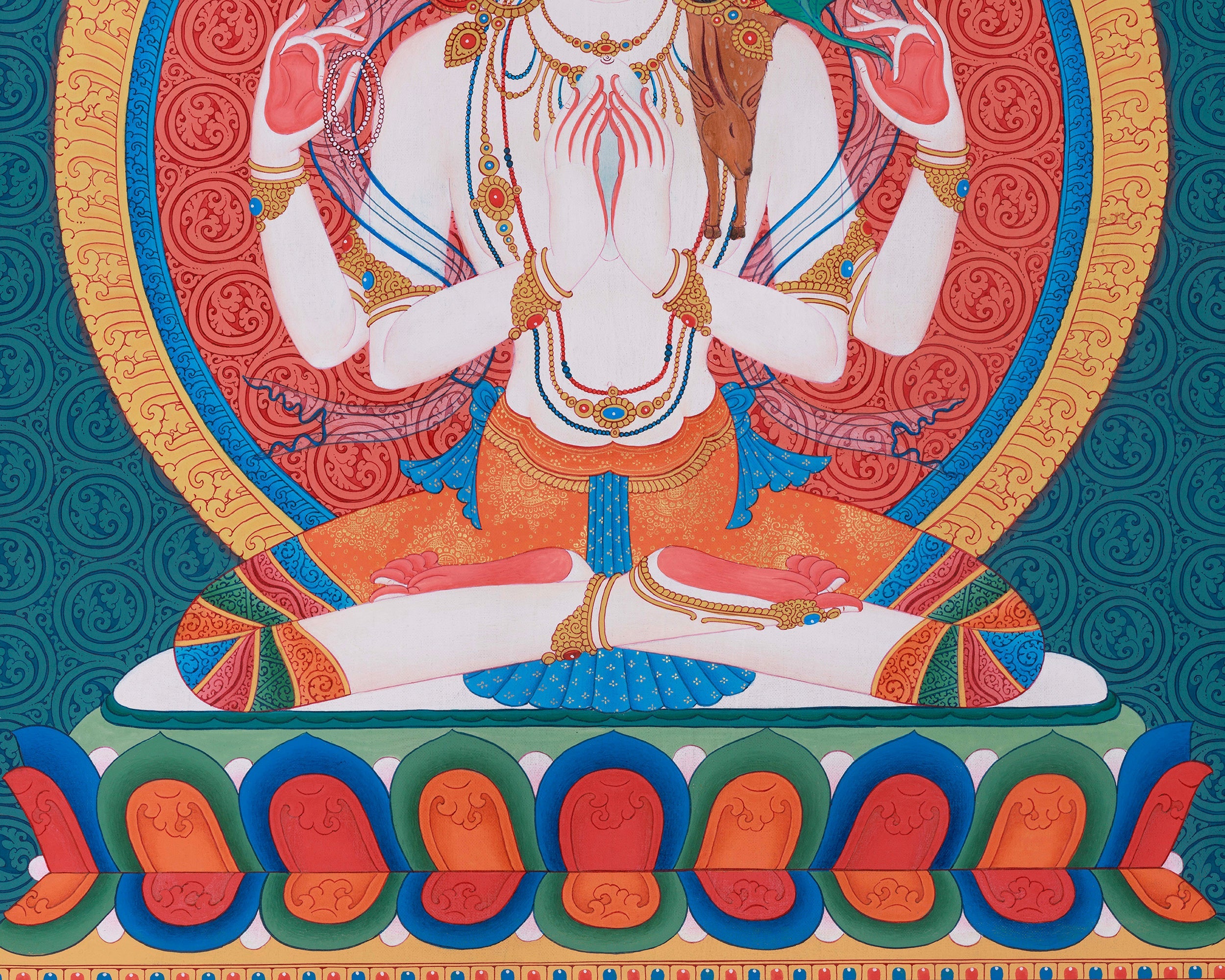 Tibetan Chenrezig Artwork | Hand-Painted Thangka of the Compassionate Bodhisattva