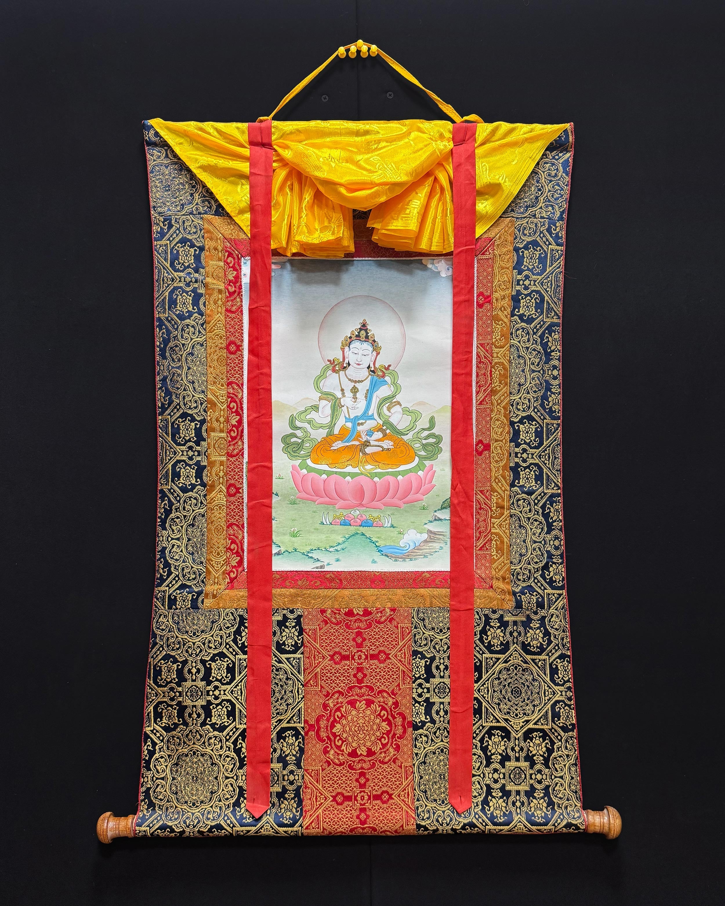 Traditional Vajrasattva Thangka With Brocade | Symbol of Purity, Healing, and Inner Transformation